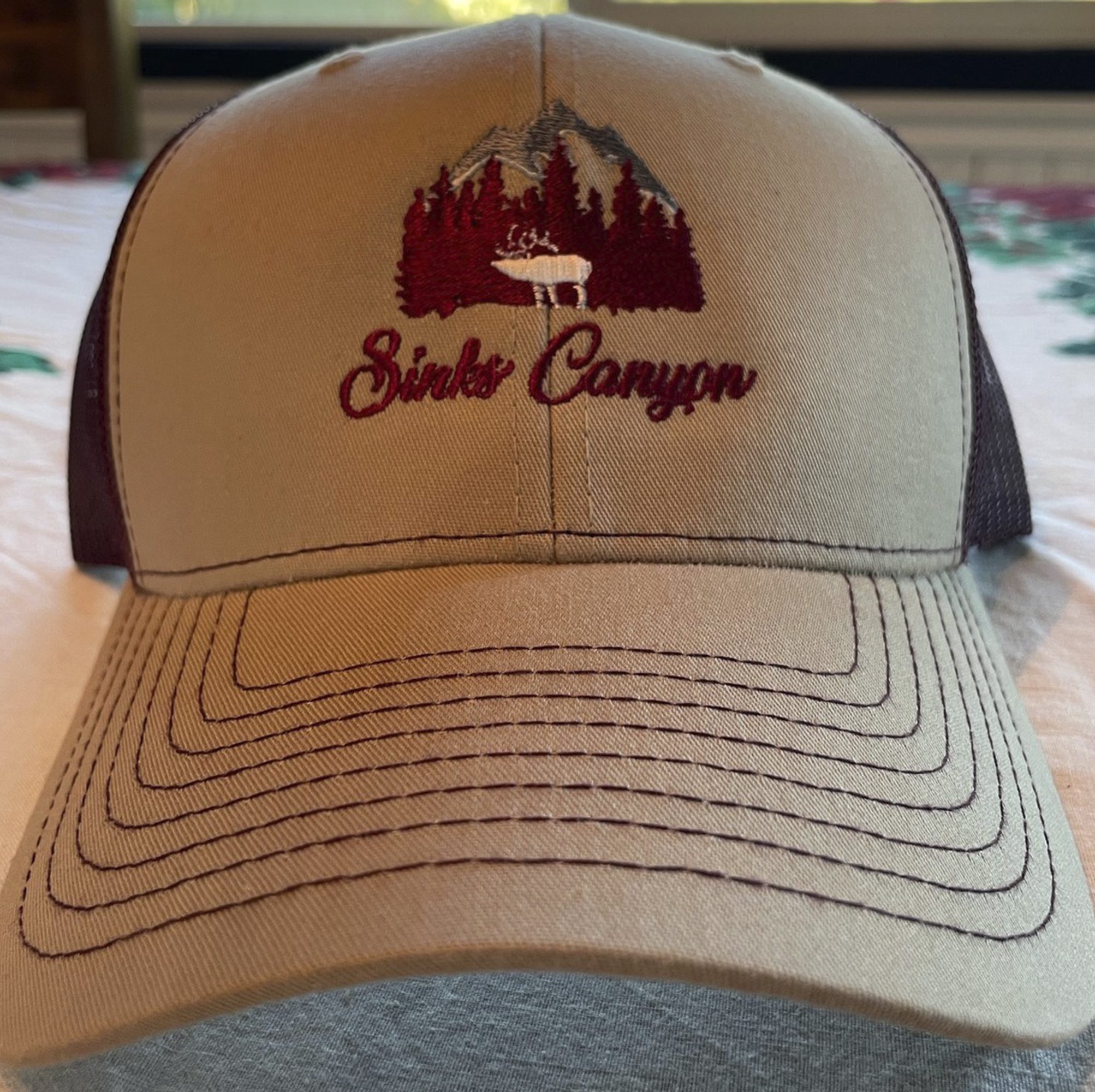 Khaki / Burgundy Trucker Hat